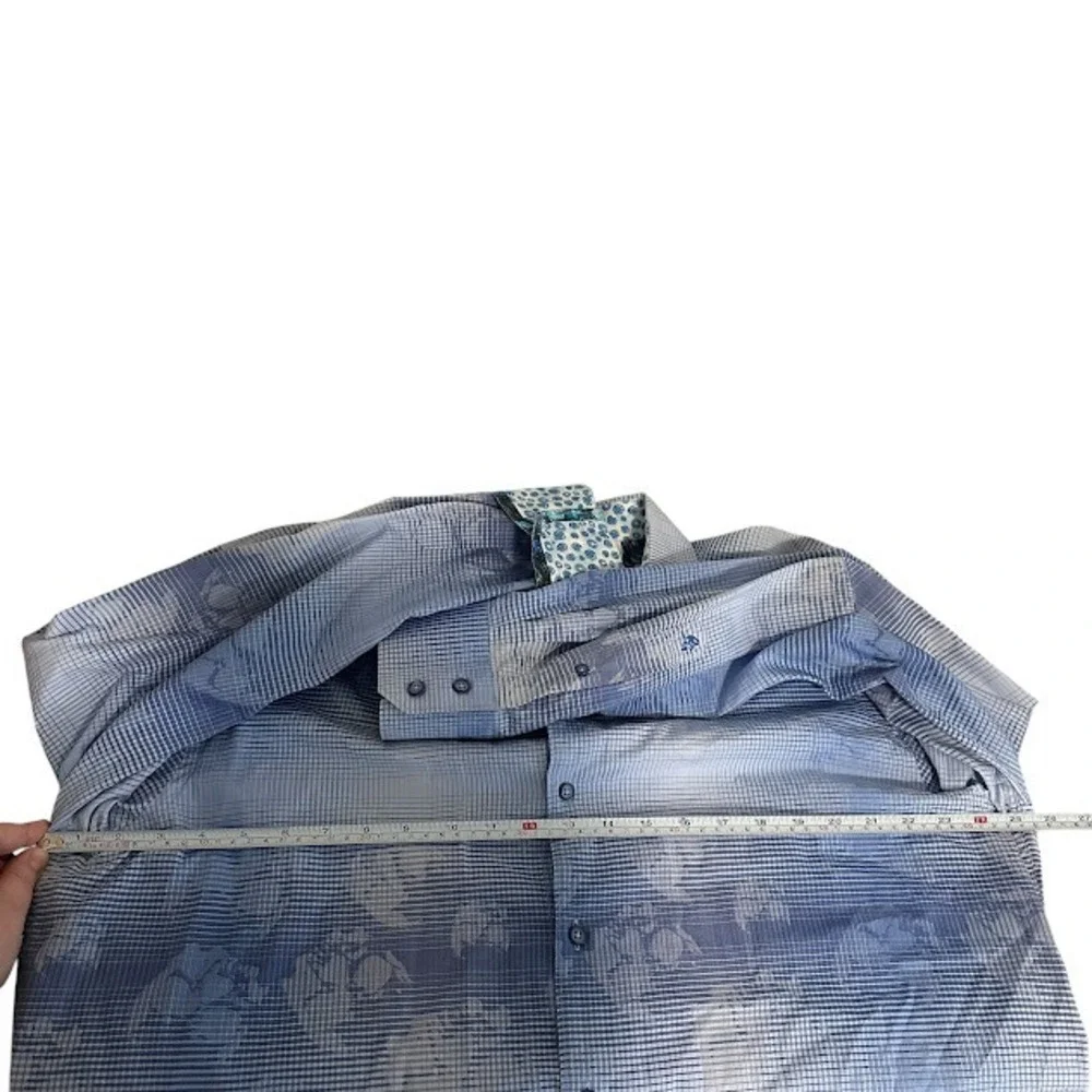 Robert Graham Blue Check‎ Abstract Pattern Flip Cuff Dress Shirt Classic Fit 2XL